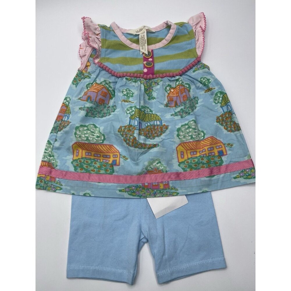 Matilda Jane Set Girls Size 12-18‎ Months Blue Shirt And Shorts Houses Trees
